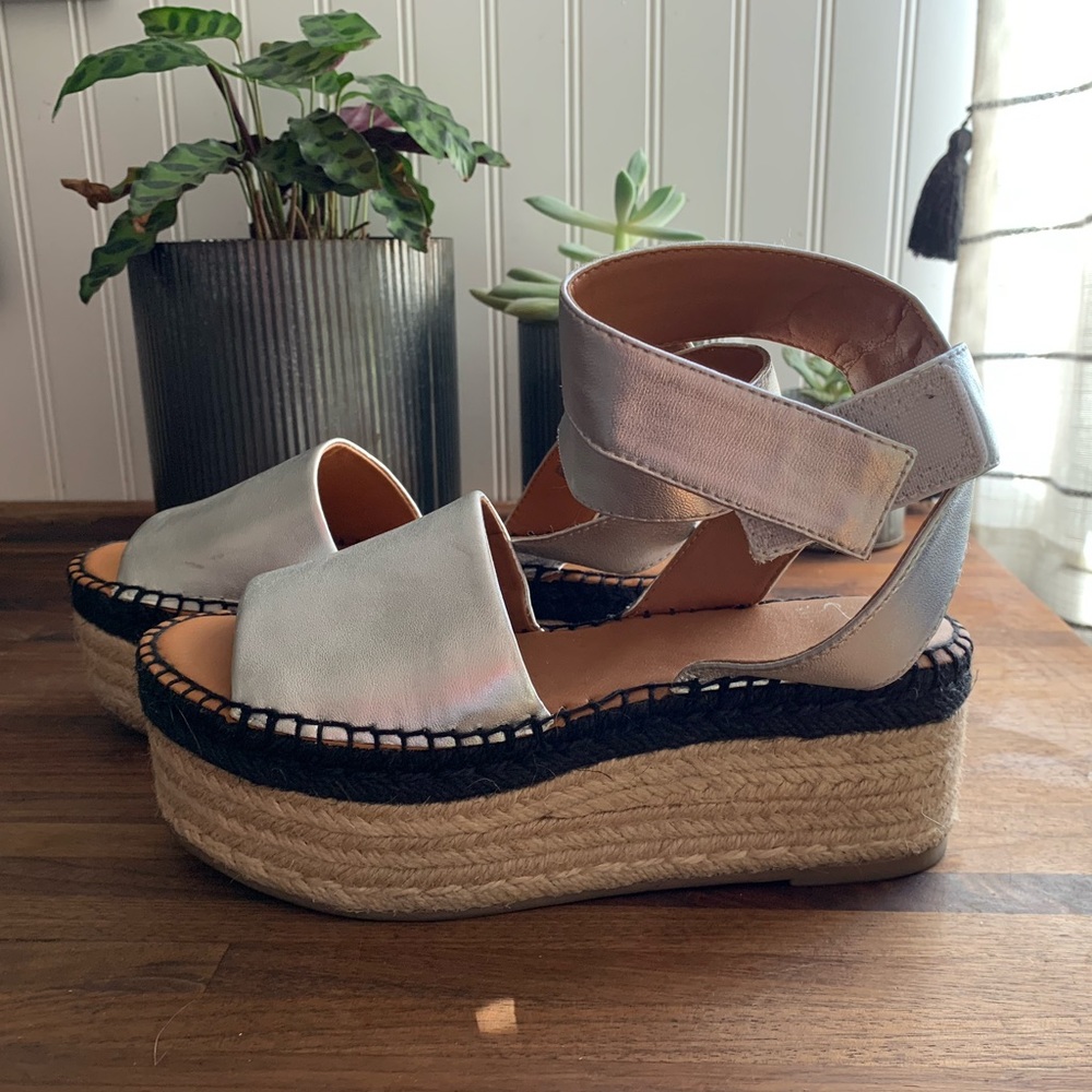 Silver espadrille flatforms